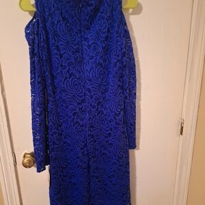 MARINA Two Shoulder Royal Blue Lace Dress
